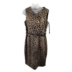 Kasper Womens Tan Cheetah Sleeveless Shift Dress Sz 6 NWT